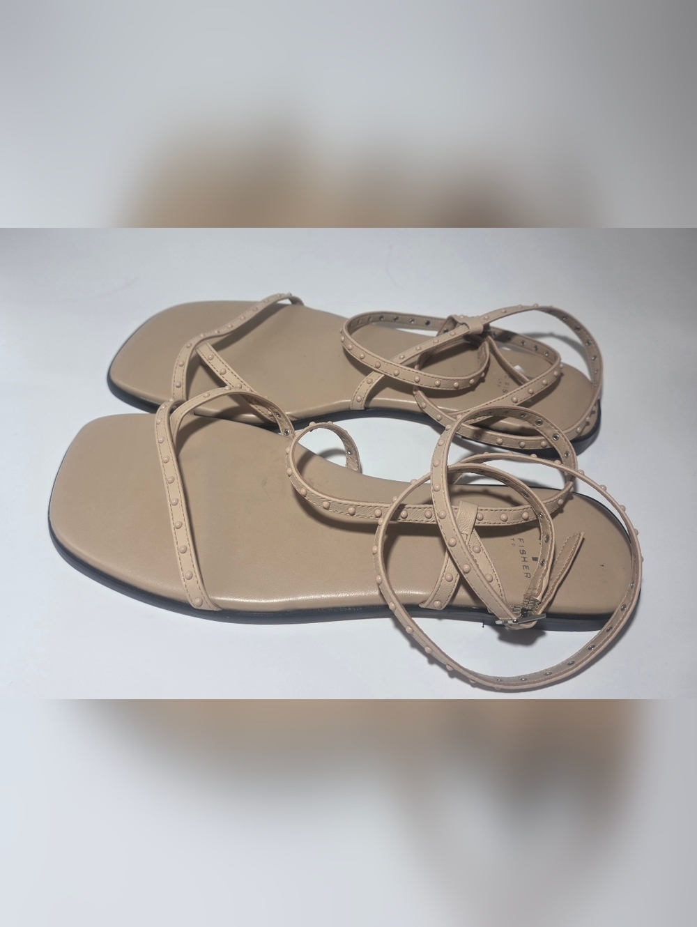 Marc Fisher LTD Leather Ankle Strap Sandals Nude Beige Studded Size 7.5 - Picture 5 of 5